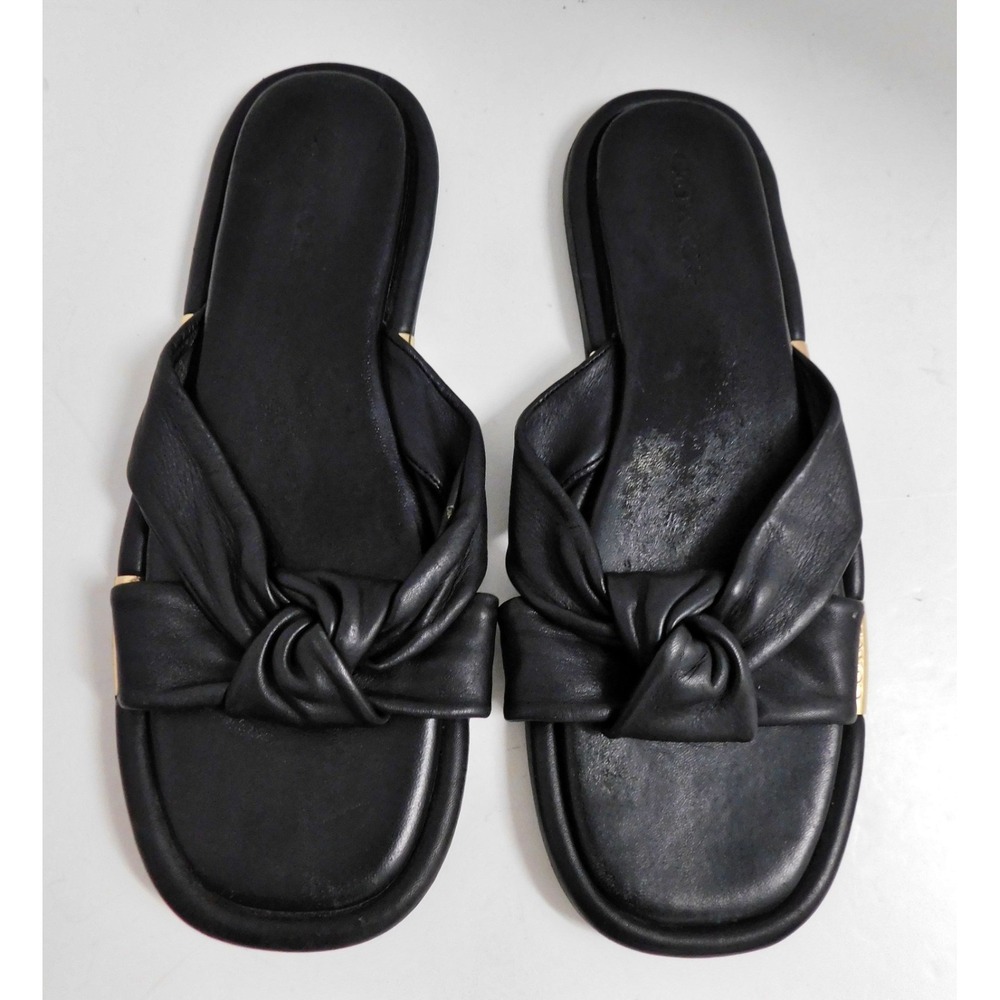 COACH Brooklyn Black Leather Knot Bow Flat‎ Slides Sandals sz 10 B